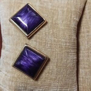 Gold Tone Purple Enamel Post Earrings